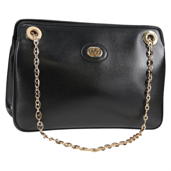 【原宿店限定】グッチ GUCCI マリーナ ショルダーバッグ チェーン レザー ブラック ゴールド 576422 レディース 133932V