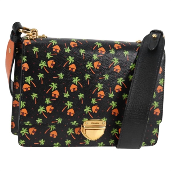 【原宿店限定】プラダ PRADA ショルダーバッグ レザー ブラック ゴールド レディース 134572V