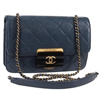【原宿店限定】シャネル CHANEL ショルダーバッグ マトラッセ ビューティロック チェーン レザー ネイビー ゴールド レディース 135613V