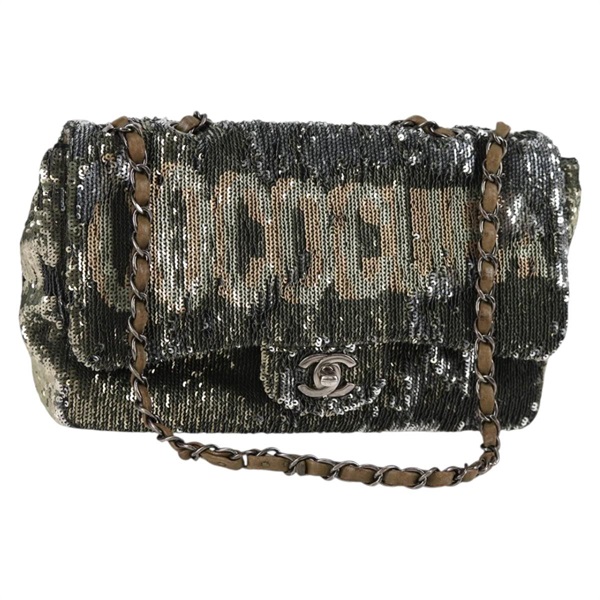 【原宿店限定】シャネル CHANEL ショルダーバッグ 2017 クルーズ ココ キューバ チェーン スパンコール グリーン レディース ar13715M