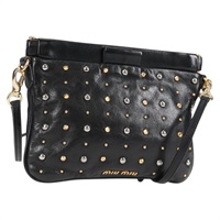 【原宿店限定】ミュウ ミュウ Miu Miu ショルダーバッグ レザー ブラック ゴールド レディース sw1084V