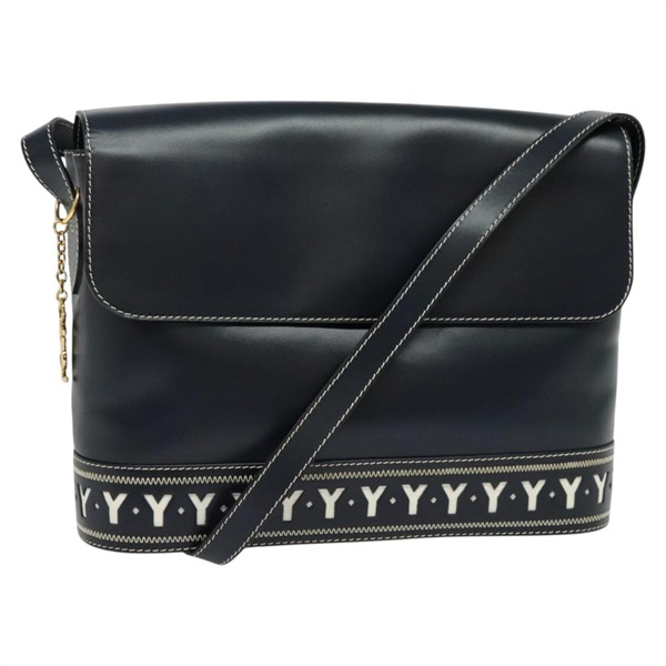 【原宿店限定】サンローラン SAINT LAURENT ショルダーバッグ Yカット レザー ネイビー ゴールド レディース sw1140V