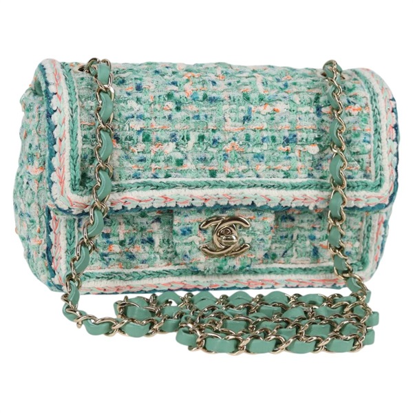 【原宿店限定】シャネル CHANEL ショルダーバッグ マトラッセ チェーン ツイード グリーン シルバー レディース 132887SM