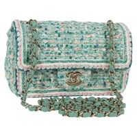 【原宿店限定】シャネル CHANEL ショルダーバッグ マトラッセ チェーン ツイード グリーン シルバー レディース 132887SM