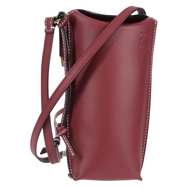 【原宿店限定】ロエベ LOEWE ゲートポケット ショルダーバッグ レザー ボルドー ゴールド レディース 136812M