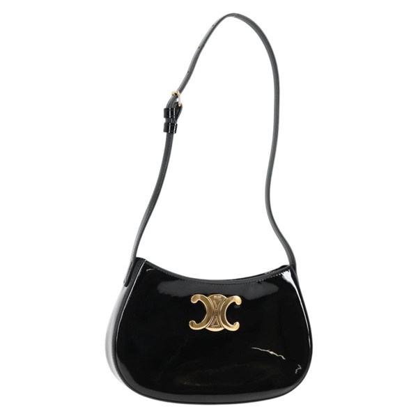 【原宿店限定】セリーヌ CELINE ミディアムティリー ショルダーバッグ パテントレザー ブラック ゴールド レディース BA4783M