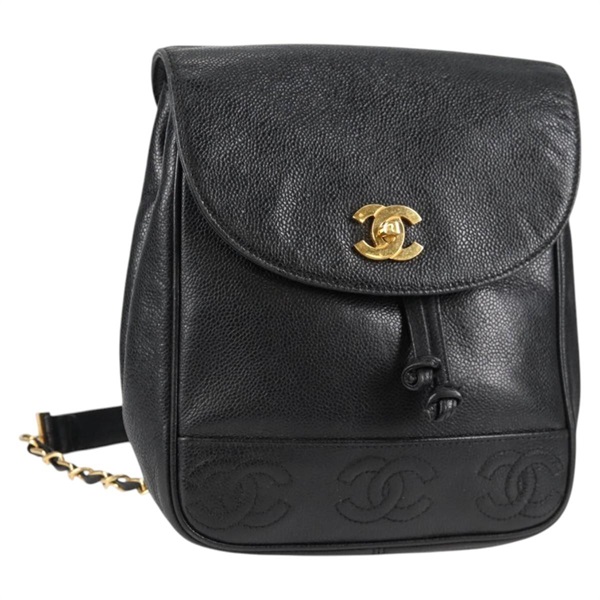 【原宿店限定】シャネル CHANEL バックパック チェーン キャビアスキン ブラック ゴールド レディース 134966V