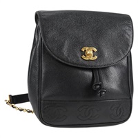 【原宿店限定】シャネル CHANEL バックパック チェーン キャビアスキン ブラック ゴールド レディース 134966V