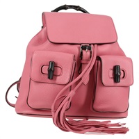 【原宿店限定】グッチ GUCCI バックパック バンブー レザー ピンク シルバー 370833 レディース 136120V