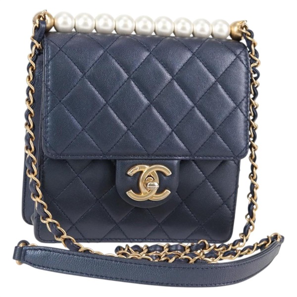 【原宿店限定】シャネル CHANEL ショルダーバッグ マトラッセ チェーン ラムスキン ネイビー レディース 132881M
