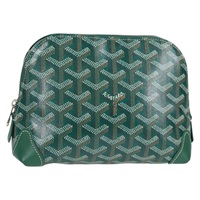 【原宿店限定】ゴヤール GOYARD ポーチ ヘリンボーン ヴァンドーム コスメティックポーチ レザー グリーン シルバー レディース 136822M