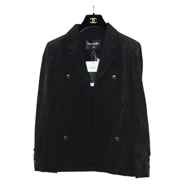 【原宿店限定】シャネル CHANEL 上着 ジャケット クルーズ コレクション サイズ 42 シルク コットン ブラック レディース BA3458M