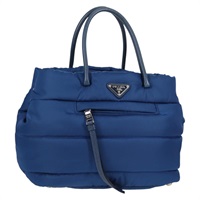 【原宿店限定】プラダ PRADA ハンドバッグ ナイロン ブルー シルバー レディース 136286V