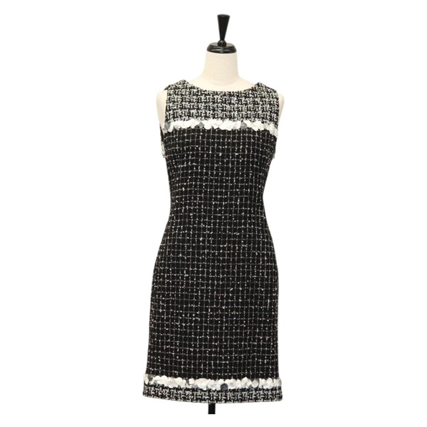 【原宿店限定】シャネル CHANEL シャツ ワンピース ツイード ブラック レディース 132999M