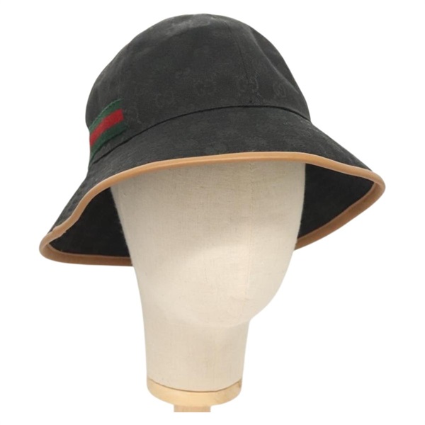 【原宿店限定】グッチ GUCCI ハット GGキャンバス バケットハット ウェブシェリーライン ブラック 722377 レディース am8853V