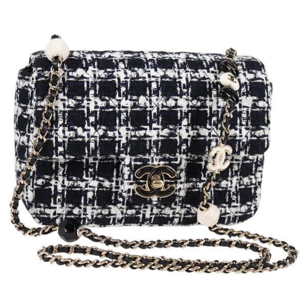 【原宿店限定】シャネル CHANEL ショルダーバッグ マトラッセ チェーン ツイード ネイビー ゴールド レディース 133190M
