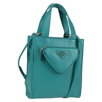 【原宿店限定】プラダ PRADA ハンドバッグ レザー 2way ターコイズブルー シルバー レディース 136608V