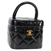 【原宿店限定】シャネル CHANEL ハンドバッグ マトラッセ バニティ パテントレザー ブラック ゴールド レディース fm4820V