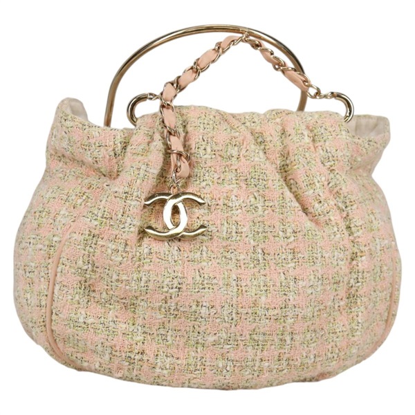 【原宿店限定】シャネル CHANEL ハンドバッグ ツイード ピンク ゴールド レディース 140361V