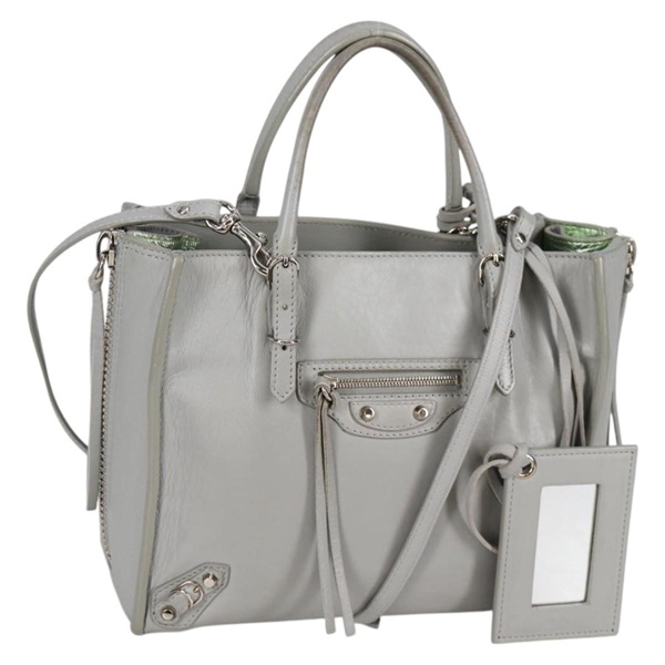 【原宿店限定】バレンシアガ BALENCIAGA ペーパー ミニ ハンドバッグ レザー 2way グレー シルバー レディース am8990V