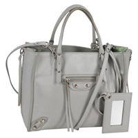 【原宿店限定】バレンシアガ BALENCIAGA ペーパー ミニ ハンドバッグ レザー 2way グレー シルバー レディース am8990V
