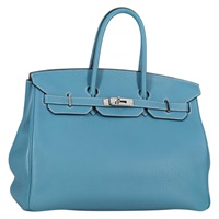 【原宿店限定】エルメス HERMES バーキン35 ハンドバッグ レザー ブルー シルバー レディース 135821M