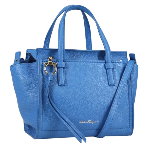 【原宿店限定】サルヴァトーレフェラガモ Salvatore Ferragamo ハンドバッグ ガンチーニ レザー 2way ブルー ゴールド レディース 140859V