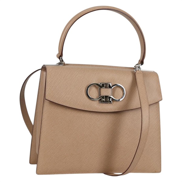 【原宿店限定】サルヴァトーレフェラガモ Salvatore Ferragamo ハンドバッグ ガンチーニ レザー 2way ベージュ シルバー レディース 142127V