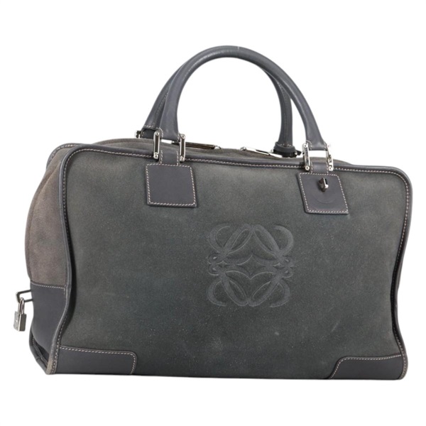 【原宿店限定】ロエベ LOEWE アマソナ36 ハンドバッグ アナグラム スエード グレー シルバー レディース BA5158V
