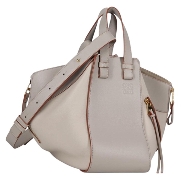 【原宿店限定】ロエベ LOEWE ハンドバッグ アナグラム ハンモックスモール レザー グレー ゴールド レディース BA5164M
