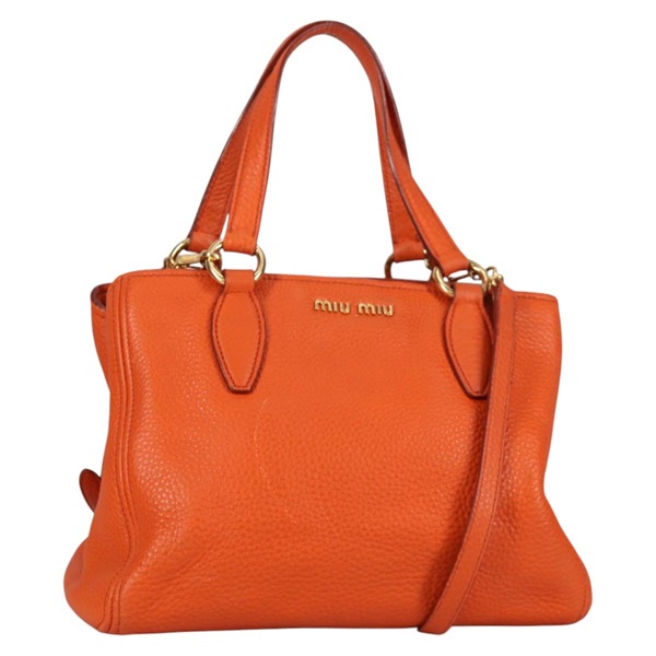 【原宿店限定】ミュウ ミュウ Miu Miu ハンドバッグ レザー 2way オレンジ ゴールド レディース SW1456V