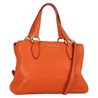 【原宿店限定】ミュウ ミュウ Miu Miu ハンドバッグ レザー 2way オレンジ ゴールド レディース SW1456V