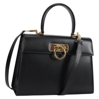 【原宿店限定】サルヴァトーレフェラガモ Salvatore Ferragamo ハンドバッグ ガンチーニ レザー 2way ブラック ゴールド レディース yk19329V