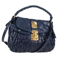 【原宿店限定】ミュウ ミュウ Miu Miu ハンドバッグ マテラッセ レザー 2way ブルー ゴールド レディース 130113V