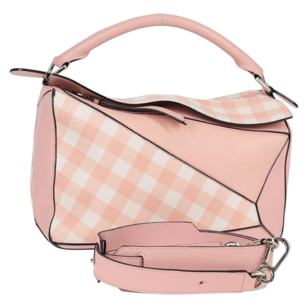 【原宿店限定】ロエベ LOEWE パズル ハンドバッグ ミディアム レザー 2way ピンク シルバー レディース 132974M