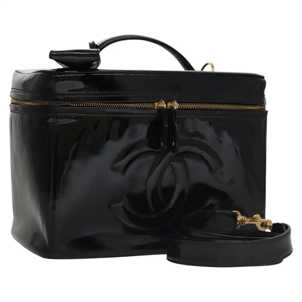 【原宿店限定】シャネル CHANEL ハンドバッグ バニティ パテントレザー 2way ブラック ゴールド レディース bs21681V