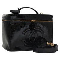 【原宿店限定】シャネル CHANEL ハンドバッグ バニティ パテントレザー 2way ブラック ゴールド レディース bs21681V