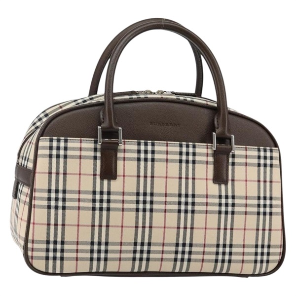 【原宿店限定】バーバリー BURBERRY ハンドバッグ ノバチェック キャンバス ベージュ シルバー レディース am9025V