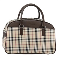 【原宿店限定】バーバリー BURBERRY ハンドバッグ ノバチェック キャンバス ベージュ シルバー レディース am9025V