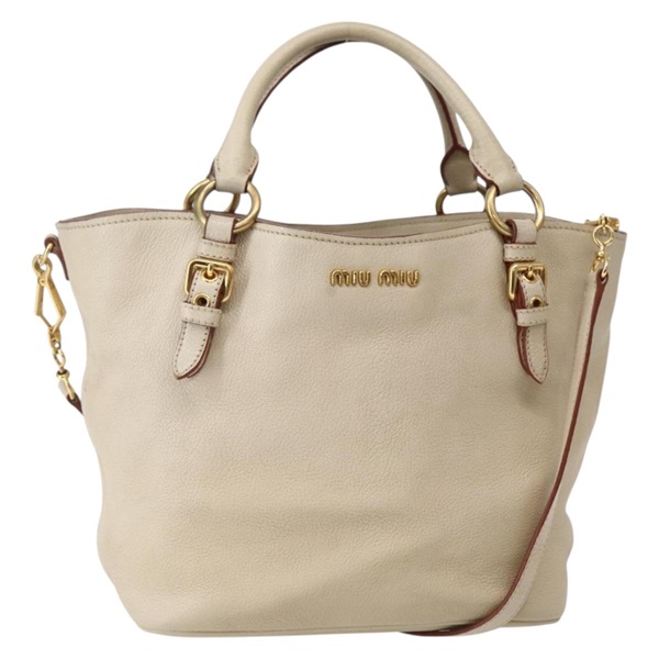 【原宿店限定】ミュウ ミュウ Miu Miu ハンドバッグ レザー 2way ベージュ ゴールド レディース SW1534V