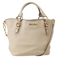 【原宿店限定】ミュウ ミュウ Miu Miu ハンドバッグ レザー 2way ベージュ ゴールド レディース SW1534V