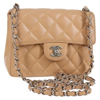 【原宿店限定】シャネル CHANEL ショルダーバッグ ミニマトラッセ17 チェーン キャビアスキン ベージュ シルバー レディース 138560V
