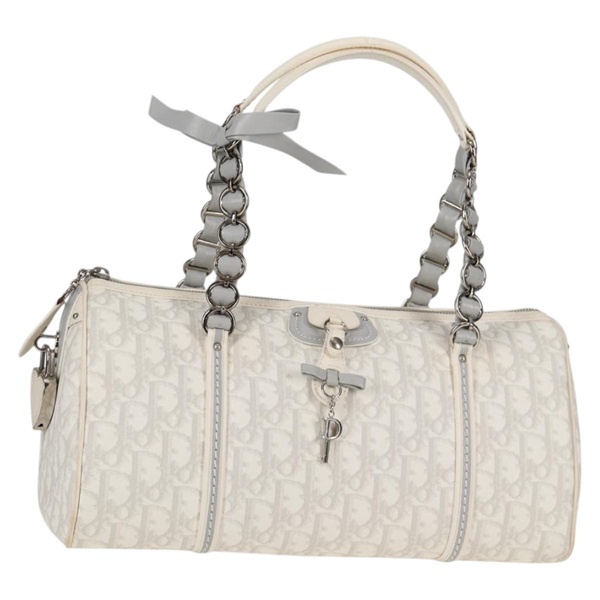 【原宿店限定】クリスチャンディオール Christian Dior ショルダーバッグ トロッターロマンティック チェーン PVC ホワイト シルバー レディース 139602V
