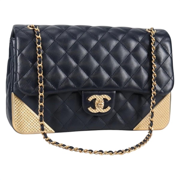 【原宿店限定】シャネル CHANEL ショルダーバッグ マトラッセ チェーン カーフスキン ネイビー ゴールド レディース 132852M