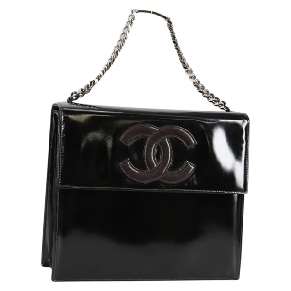 【原宿店限定】シャネル CHANEL ショルダーバッグ チェーン パテントレザー ブラック シルバー レディース 139979V