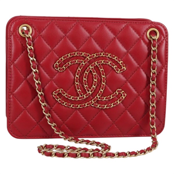 【原宿店限定】シャネル CHANEL ショルダーバッグ マトラッセ チェーン ラムスキン レッド ゴールド レディース 135819M