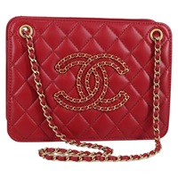 【原宿店限定】シャネル CHANEL ショルダーバッグ マトラッセ チェーン ラムスキン レッド ゴールド レディース 135819M