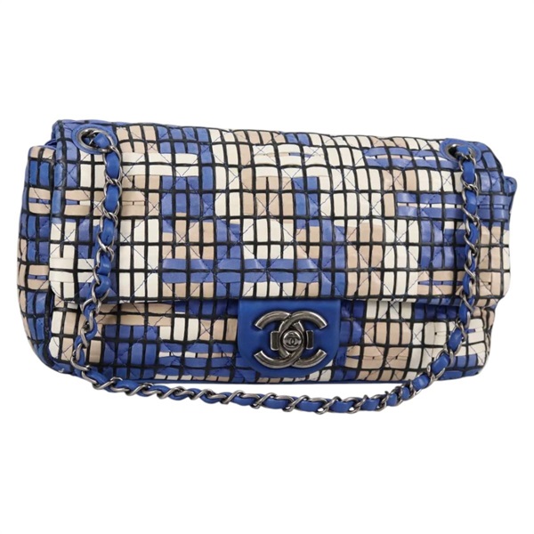 【原宿店限定】シャネル CHANEL ショルダーバッグ マトラッセ チェーン レザー ブルー レディース 136058M