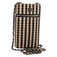 【原宿店限定】シャネル CHANEL ショルダーバッグ チェーン フォンケース ラフィア ベージュ ゴールド レディース 140901M