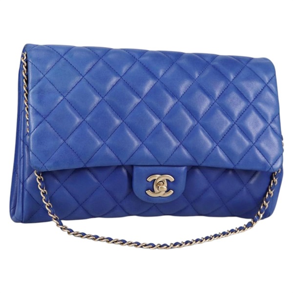 【原宿店限定】シャネル CHANEL ショルダーバッグ ラムスキン ブルー ゴールド レディース 140902V